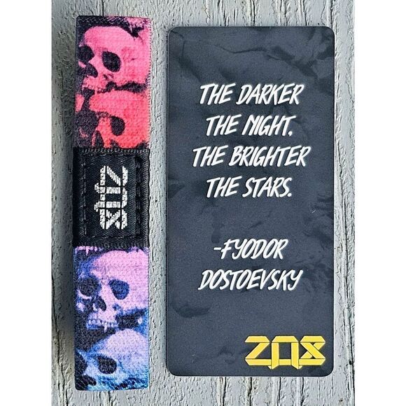 ZOX "CARPE NOCTEM" #708 blog release silver stitch SKULL collectible wristband - Picture 5 of 5